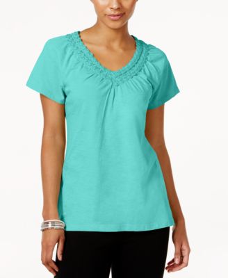 JM Collection - Cotton Crochet-Trim Top
