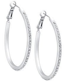 Silver-Tone Pavé 1 1/4" Oval Hoop Earrings 