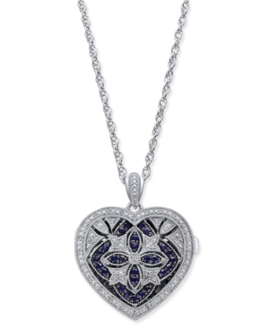 image of Sapphire (1/2 ct. t.w.) and Diamond (1/7 ct. t.w.) Heart Pendant Necklace in Sterling Silver