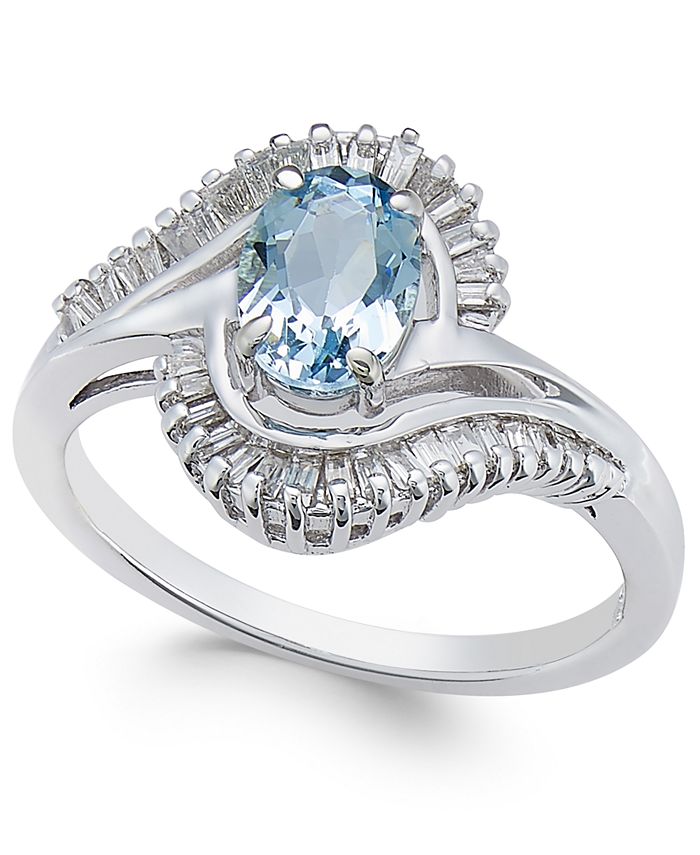 Macy's Aquamarine (3/4 ct. t.w.) & Diamond (3/8 ct. t.w.) Ring in 14k ...