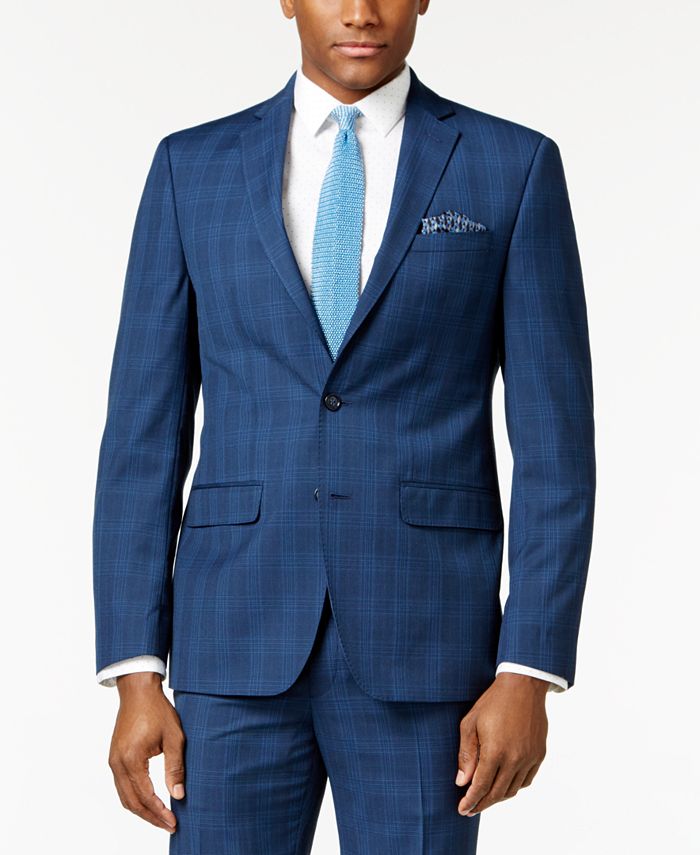 Sean John Men's Slim-Fit Navy Plaid Suit Jacket - Macy's