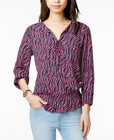 Tommy Hilfiger Champagne Printed Peasant Top, Only at Macy's