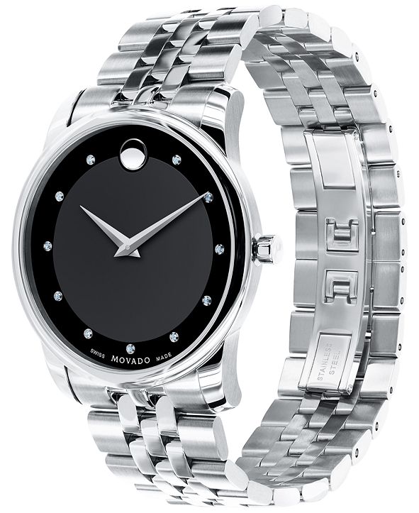 Movado Men's Swiss Museum Classic Diamond Accent Stainless Steel