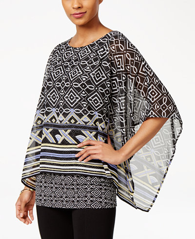 JM Collection Petite Printed Poncho Top, Only at Macy's