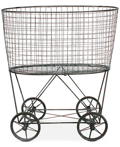 Vintage Metal Wheeled Laundry Basket