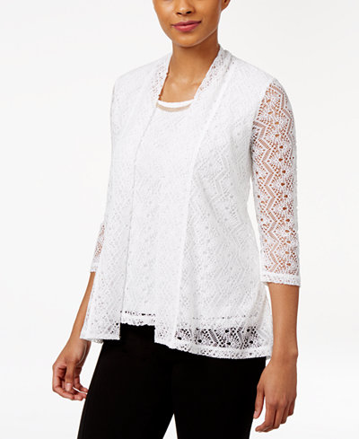 JM Collection Petite Layered-Look Lace Top, Only at Macy's