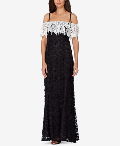 Tahari ASL Lace Off-The-Shoulder Gown