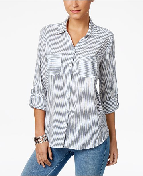 Style & Co Cotton Striped Shirt, Created for Macy's & Reviews - Tops ...
