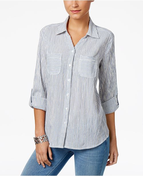 Style & Co Cotton Striped Shirt, Created for Macy's & Reviews Tops