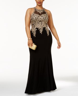 XSCAPE Plus Size Embroidered Mesh Mermaid Gown - Macy's