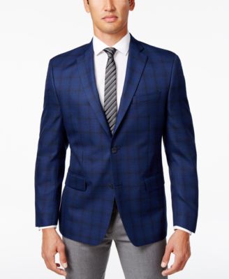 Michael Kors - Men's Classic-Fit Navy Windowpane Sport Coat