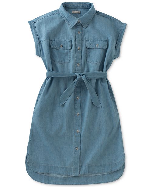 Calvin Klein Cotton Chambray Shirtdress Big Girls 7 16