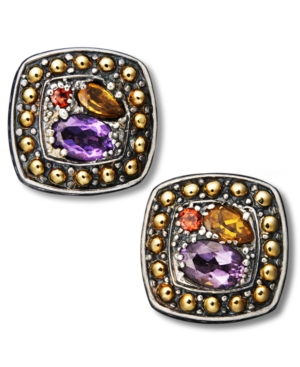 image of Balissima by Effy Multistone Square Stud Earrings in 18k Gold and Sterling Silver