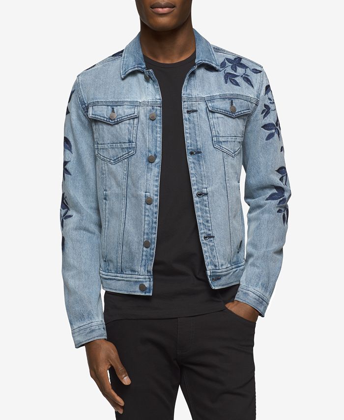 Calvin Klein Jeans Men's Embroidered Leaves Denim Jacket - Macy's