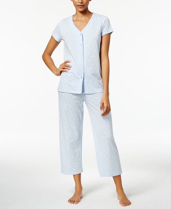 Charter Club Short Sleeve Top and Cropped Pant Cotton Pajama Set