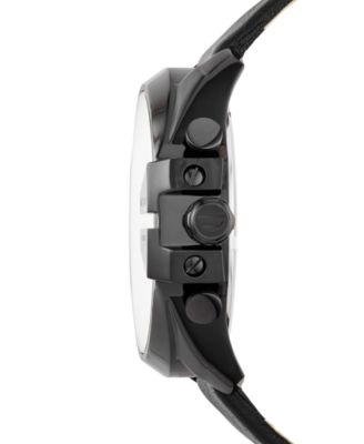 Men's Chronograph Mega Chief Iridescent Crystal Black Leather Strap Watch 51mm DZ4323