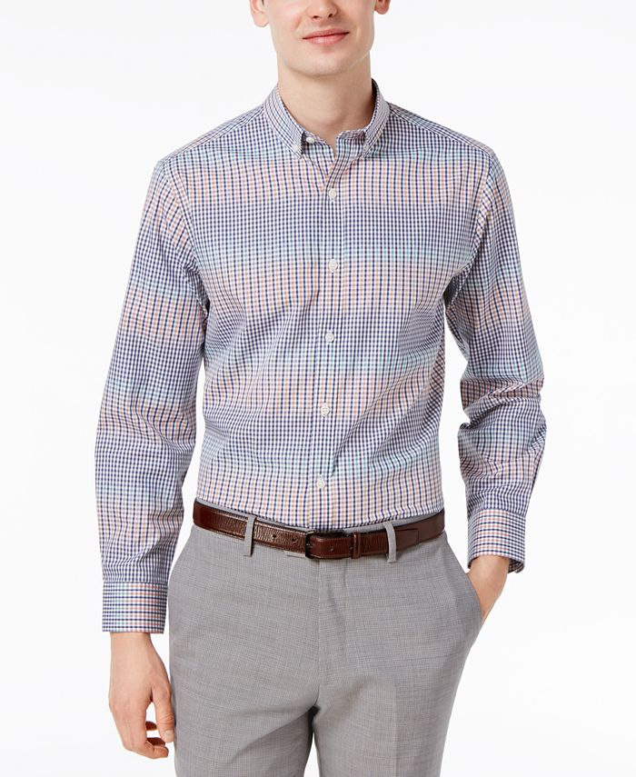 Bar III Men's Slim-Fit Stretch Coral Blue Gingham Dress Shirt, Created ...