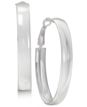 image of Large Polished Oval Hoop Earrings in Sterling Silver