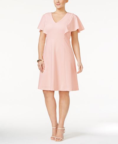 Calvin Klein Plus  Size  Flutter  Sleeve  A Line Dress  