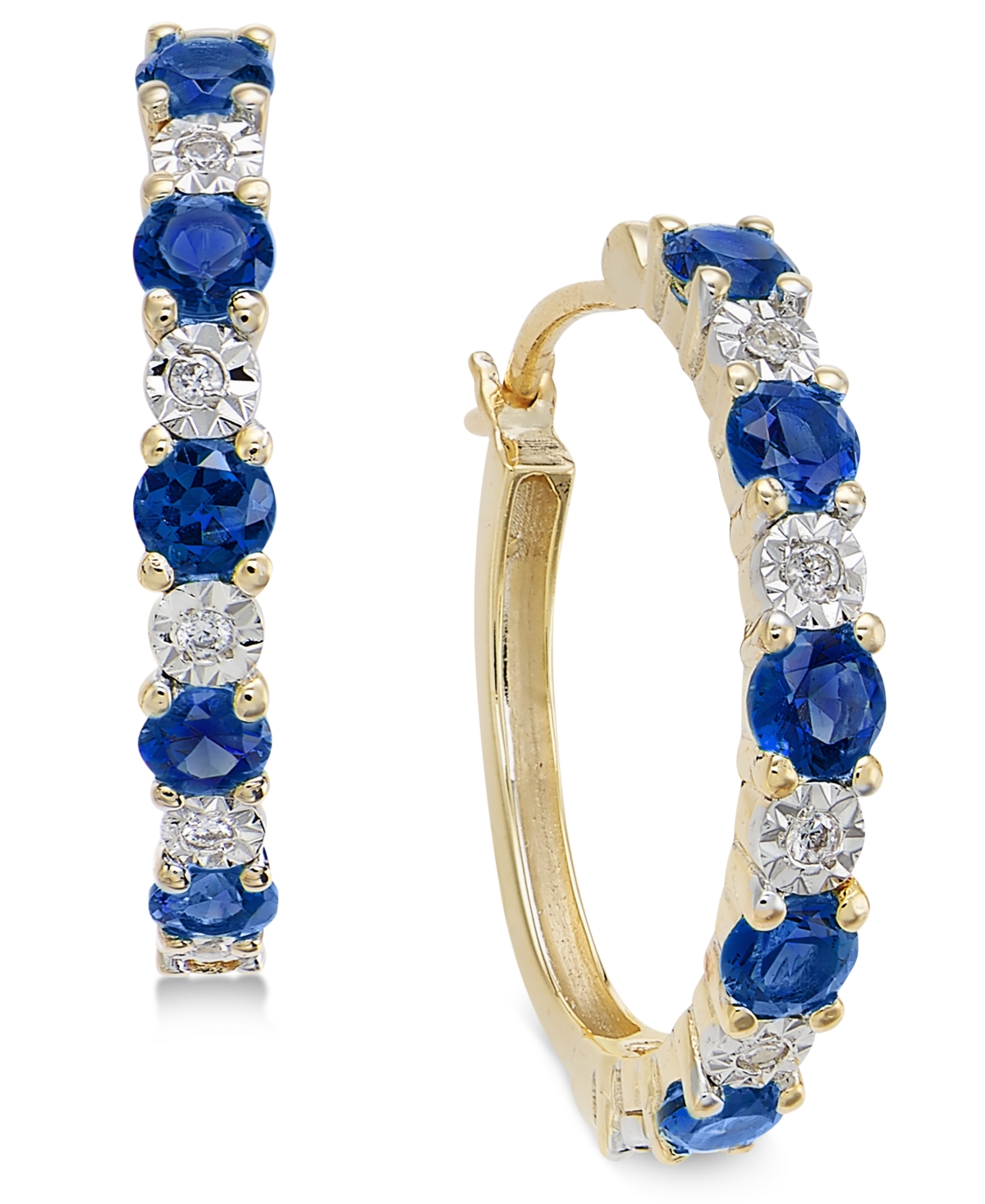 Emerald (3/4 ct. t.w.) and Diamond Accent Hoop Earrings in 14k Gold (Also Sapphire and Ruby) - Sapphire