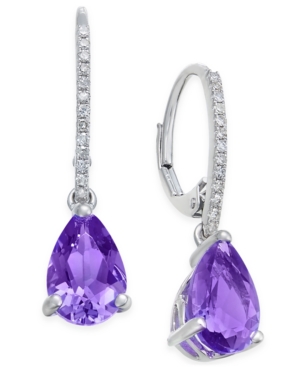image of Amethyst (2 ct. t.w.) and Diamond (1/10 ct. t.w.) Drop Earrings in 14k White Gold