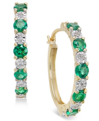 Emerald (3/4 ct. t.w.) and Diamond Accent Hoop Earrings in 14k Gold (Also Sapphire and Ruby)