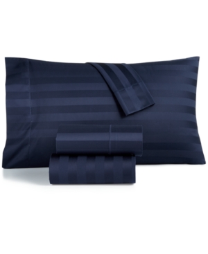 Charter Club Damask 1.5" Stripe Extra Deep Pocket 550 Thread Count 100% Supima Cotton 4-pc. Sheet Set, King, Crea In Navy