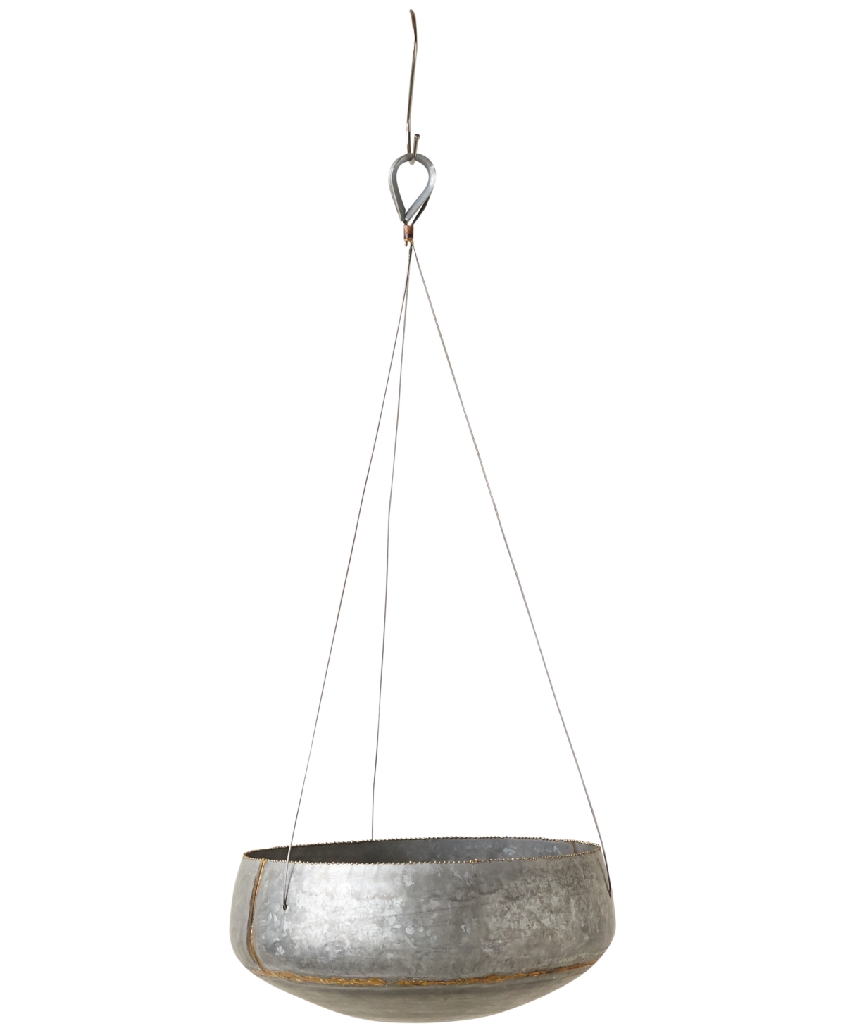 Round Galvanized Metal Hanging Planter, Silver and Gold - Silver