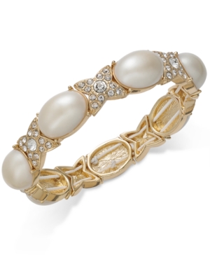 Charter Club Gold-Tone Pave & Imitation Pearl Stretch Bracelet, Only at Macys