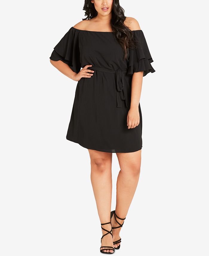 City Chic Trendy Plus Size Off-The-Shoulder Belted Dress - Macy's