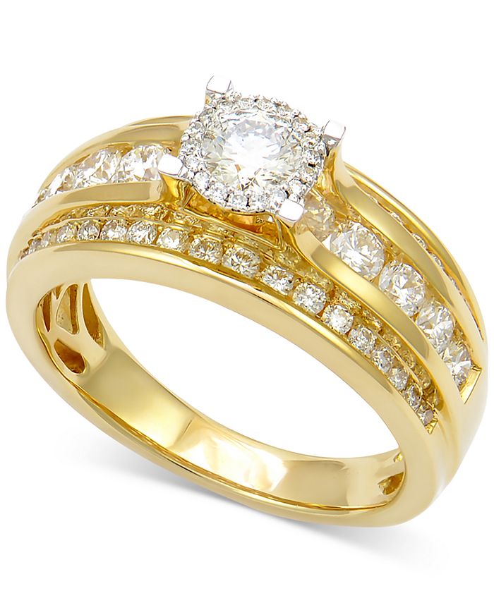 Macy's Diamond Multi-Row Engagement Ring (1-1/2 ct. t.w.) in 14k Gold ...