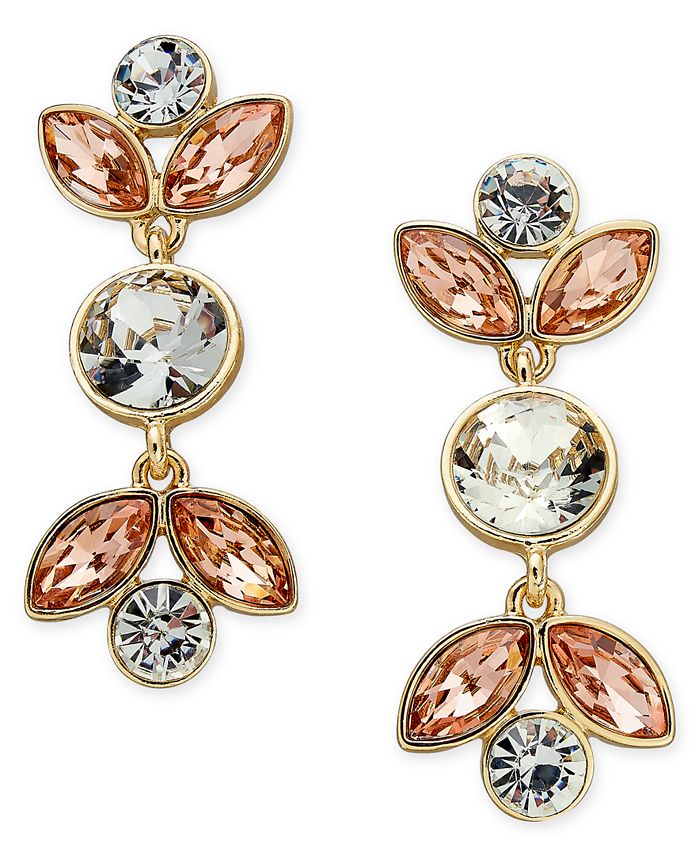 Charter Club GoldTone Peach & Clear Crystal Drop Earrings, Created for