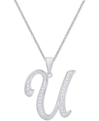 Diamond Accent Script 18" Initial Pendant Necklace in Silver Plate, Gold Plate & Rose Gold Plate
