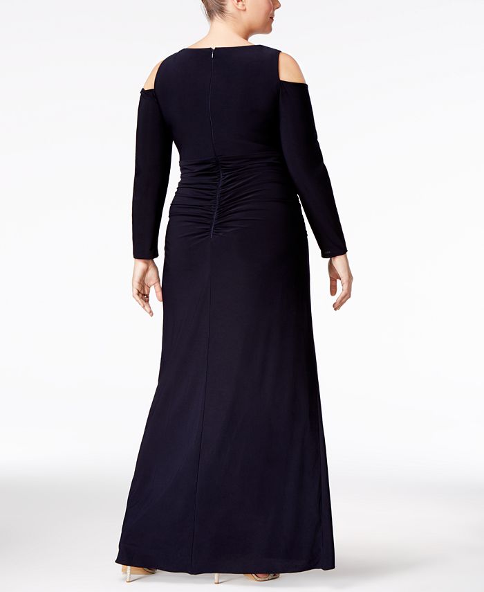 Betsy & Adam Plus Size Cold-Shoulder Ruched Gown - Macy's