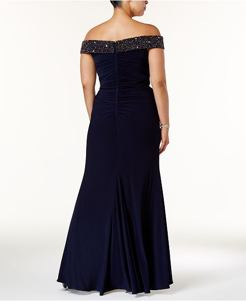 XSCAPE Plus Size Embellished Off-The-Shoulder Gown - Dresses - Women ...