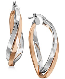 Two-Tone Twisted Hoop Earrings in Sterling Silver and 18k Rose Gold Plating