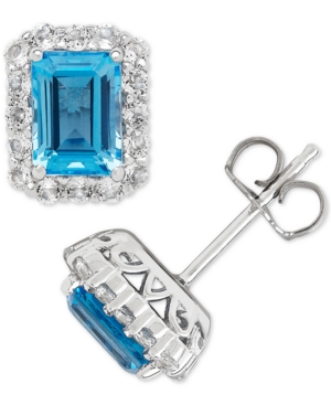 image of Blue Topaz (2-1/3 ct. t.w.) & White Topaz (3/4 ct. t.w.) Stud Earrings in Sterling Silver