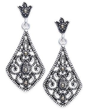 image of Marcasite Filigree Drop Earrings in Silver-Plate