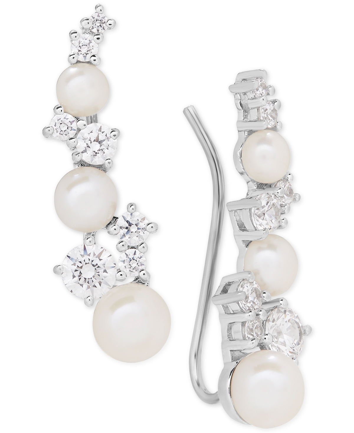 Cultured Freshwater Pearl (3-1/2 - 5-1/2mm) & Cubic Zirconia Ear Climbers in Sterling Silver, Created for Macy's - Silver
