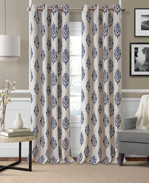 Elrene Navara Medallion Print Linen 52" X 84" Blackout Curtain Panel In Navy