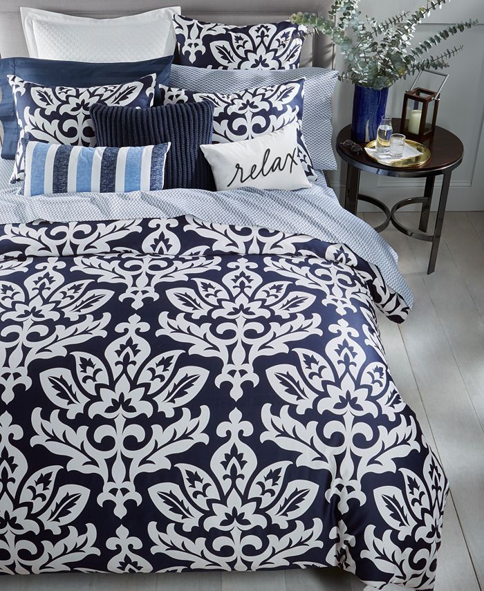 Charter Club CLOSEOUT! Supima Cotton Navy 3Pc. Full/Queen Duvet Set