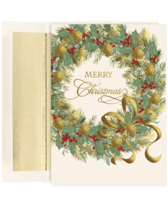 Masterpiece Studios - Painted Wreath Boxed Holiday Greeting Cards With Envelopes, Set of 16