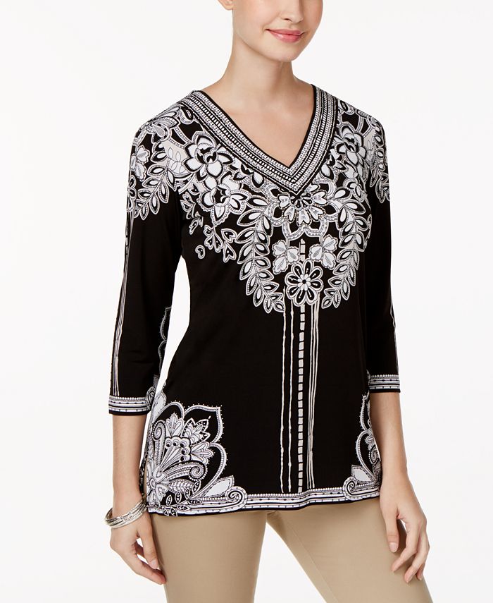 JM Collection Printed Studded Tunic, Created for Macy's - Macy's
