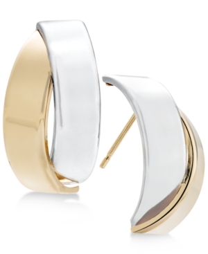 image of Two-Tone Overlap Drop Earrings in 14k Gold and White Gold