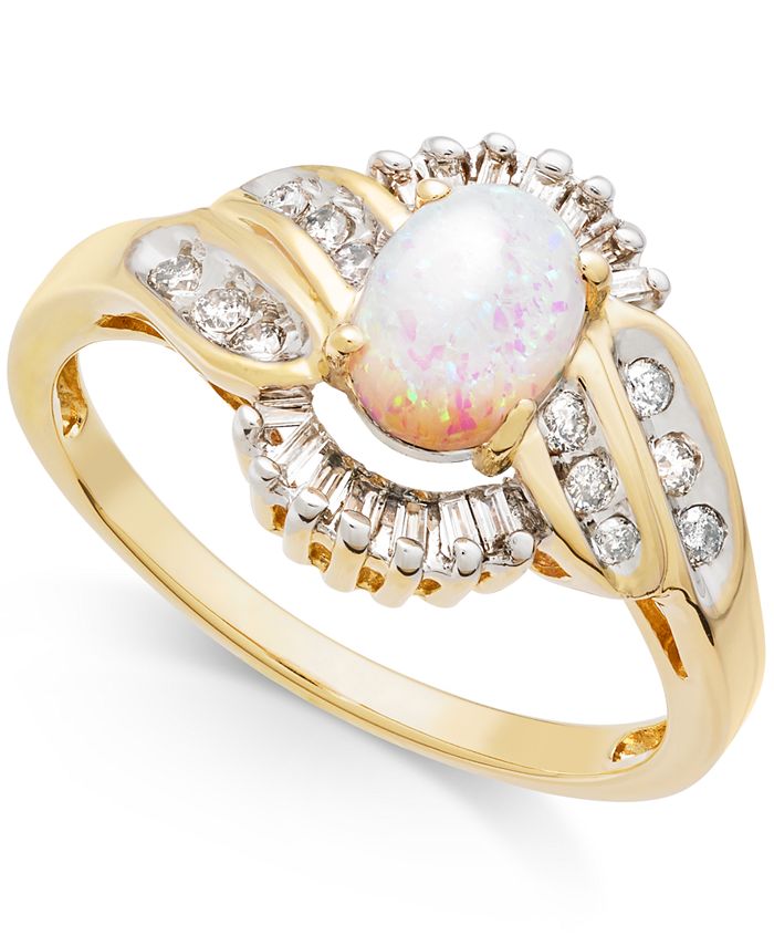 Macy's Opal (1/2 ct. t.w.) & Diamond (1/3 ct. t.w.) Ring in 14k Gold ...