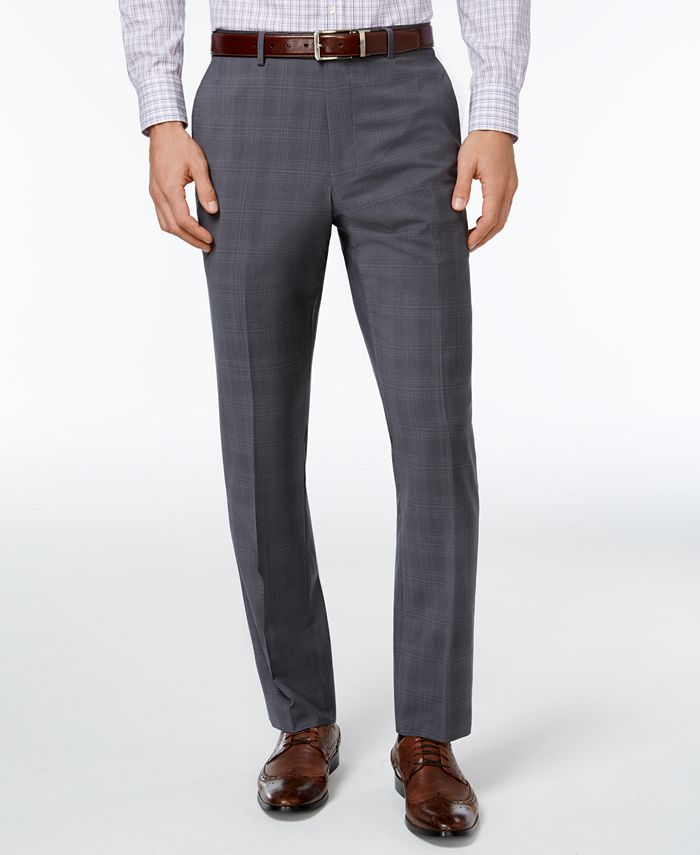 Vince Camuto Men's Slim-Fit Stretch Performance Medium Gray Plaid Suit ...