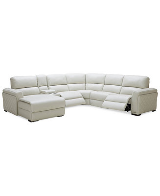 Furniture CLOSEOUT! Jessi 6-pc Leather Sectional Sofa with Chaise, Center Console and 2 Power ...