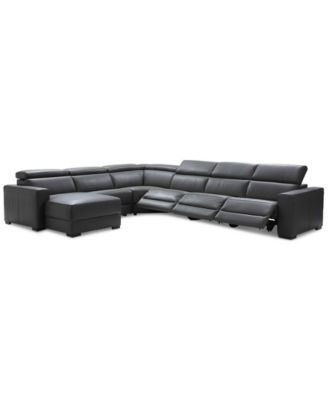 Nevio 6-pc Leather Sectional Sofa with Chaise, 3 Power Recliners and Articulating Headrests, Created for Macy's