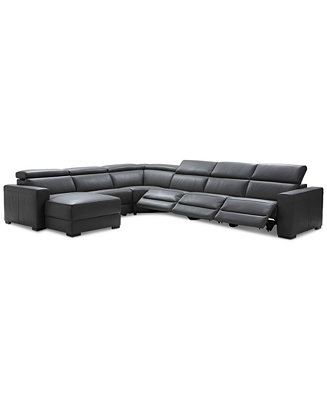 Furniture Nevio 6 Pc Leather Sectional, Nevio 6 Pc Leather L Shaped Sectional Sofa
