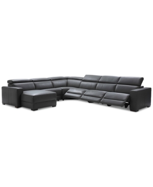 FURNITURE NEVIO 6-PC LEATHER SECTIONAL SOFA WITH CHAISE, 3 POWER RECLINERS AND ARTICULATING HEADRESTS, CREATED